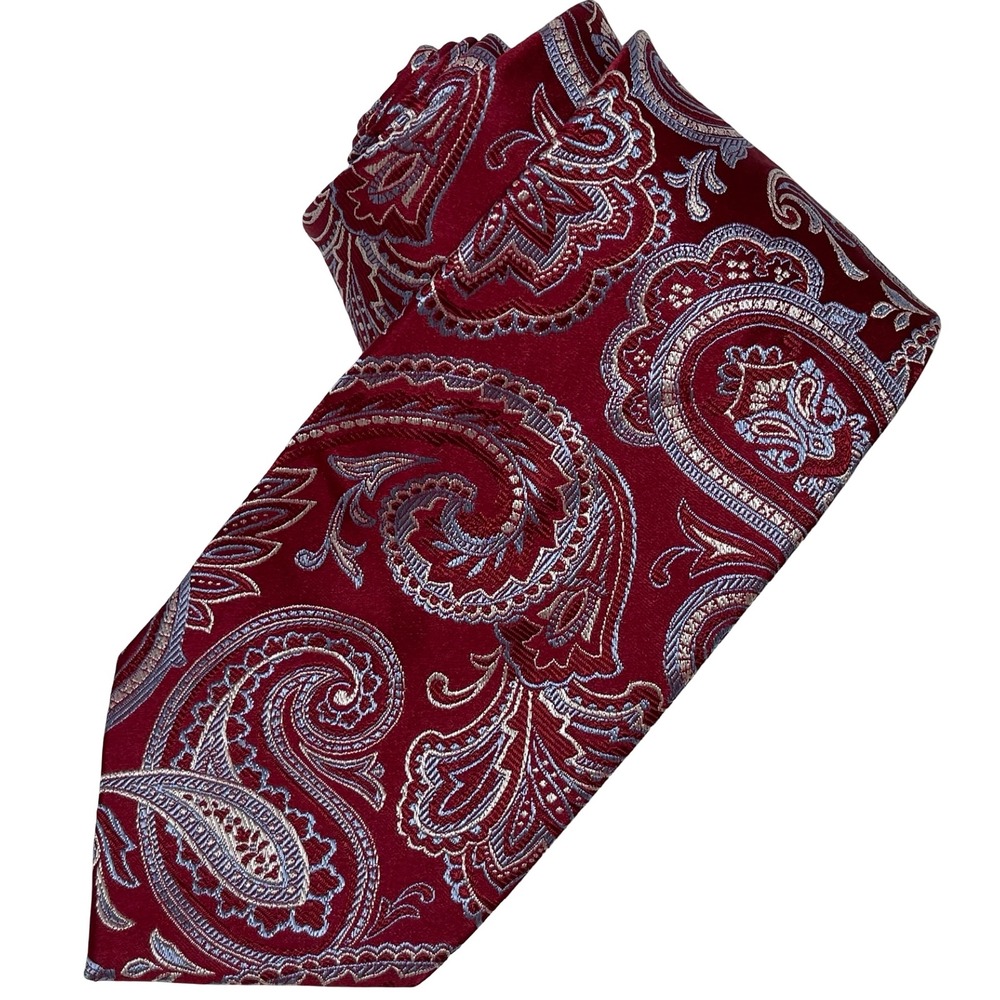 Vintage Stafford Silk Paisley Tie Mens Red Blue Tailored Business Necktie 90s